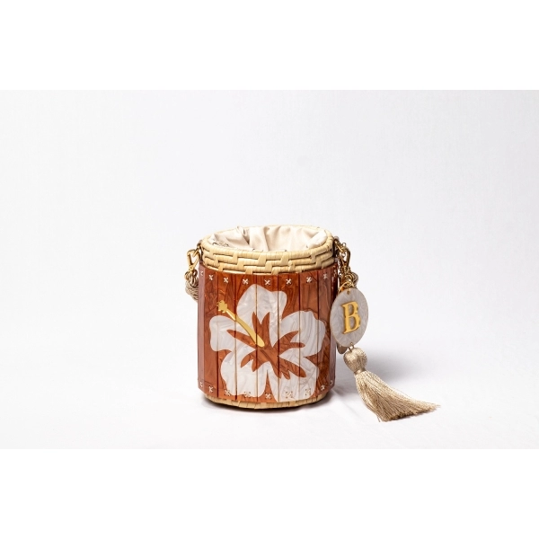 Bolsa de Palha Flor - Luna - Madrepérola Marrom com madrepérola claro