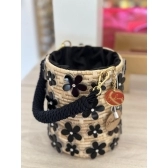 Bolsa de Palha Luna - Flowers - Preto
