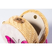 Bolsa de Palha Borboleta - Redonda P - Madrepérola Claro com Rosa