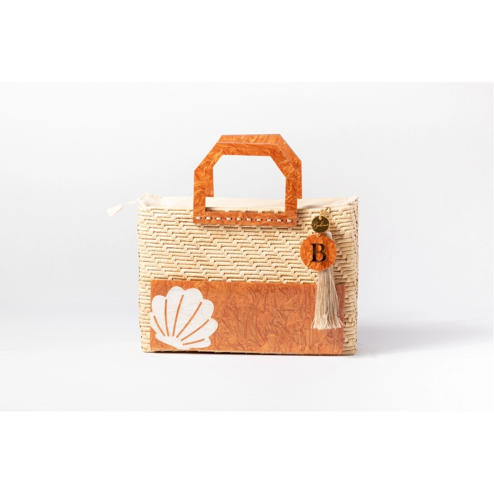 Bolsa de Palha Praia - Quadrada - Concha - Madrepérola marrom