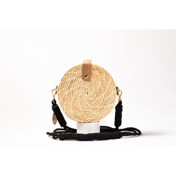 Bolsa de Palha Flor - Redonda P - Madrepérola Claro com Preto