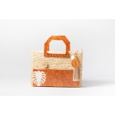 Bolsa de Palha Praia - Quadrada - Folha - Madrepérola marrom com claro
