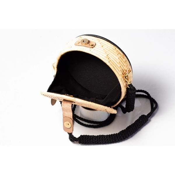 Bolsa de Palha Rabo de Sereia - Redonda P - Preto com Madrepérola Claro