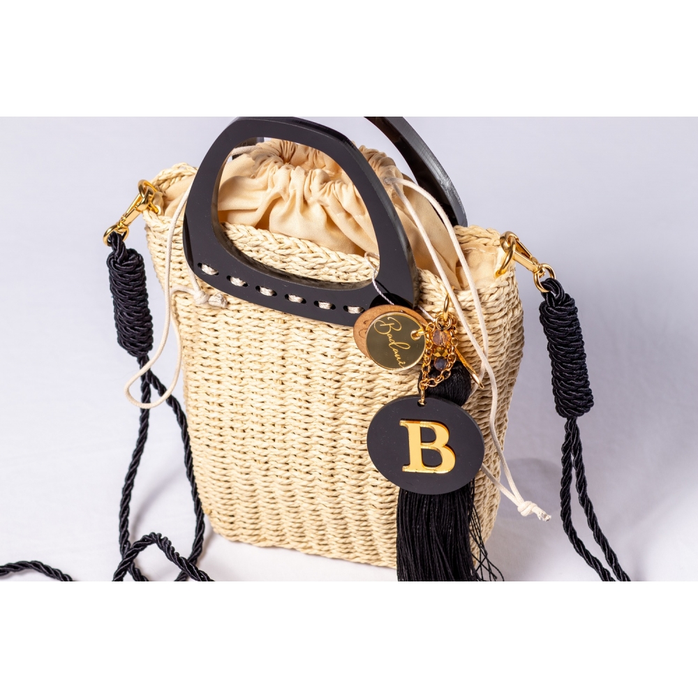 Bolsa de Palha Brisa - Preta com a Palha Clara