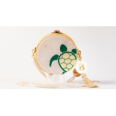 Bolsa de Palha Tartaruga - Redonda P - Madrepérola Claro com Verde