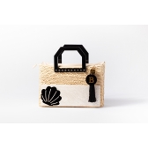 Bolsa de Palha Praia - Quadrada - Concha - Madrepérola claro com preto