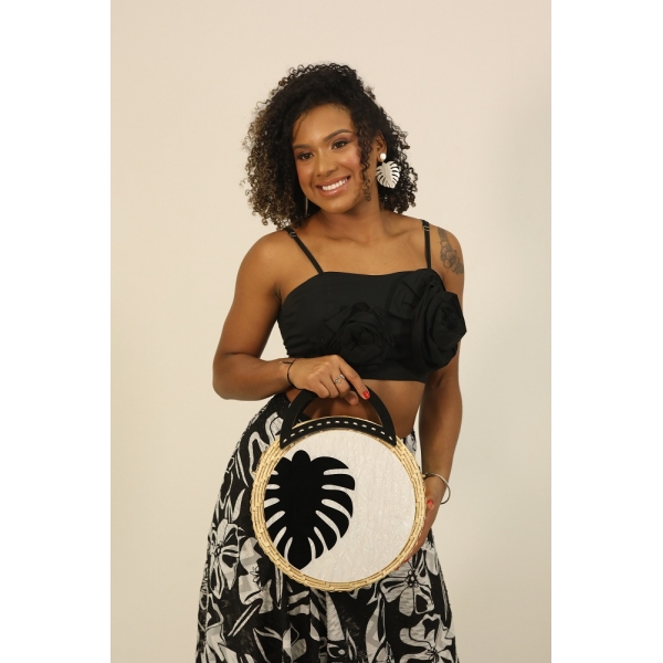 Bolsa Sophia - Folha - - Madrepérola claro com preto