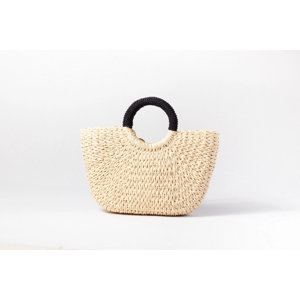 Bolsa de Palha G - Preta com a Palha Clara