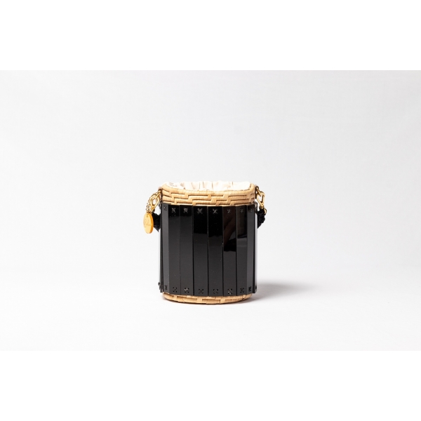 Bolsa de Palha Folha - Luna - Preto com madrepérola  claro