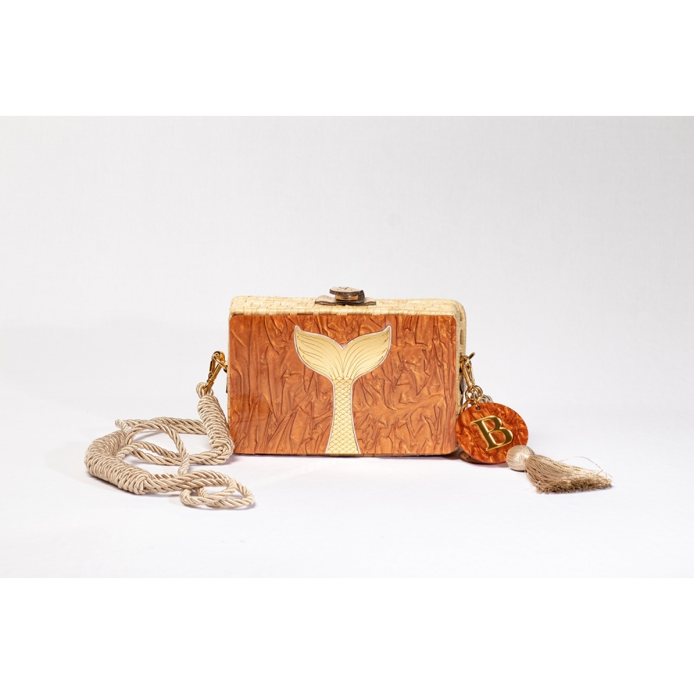 Bolsa Clutch Rabo de Sereia - Madrepérola Marrom com Claro