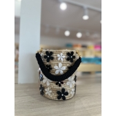 Bolsa de Palha Luna - Flowers - Preto com madrepérola claro