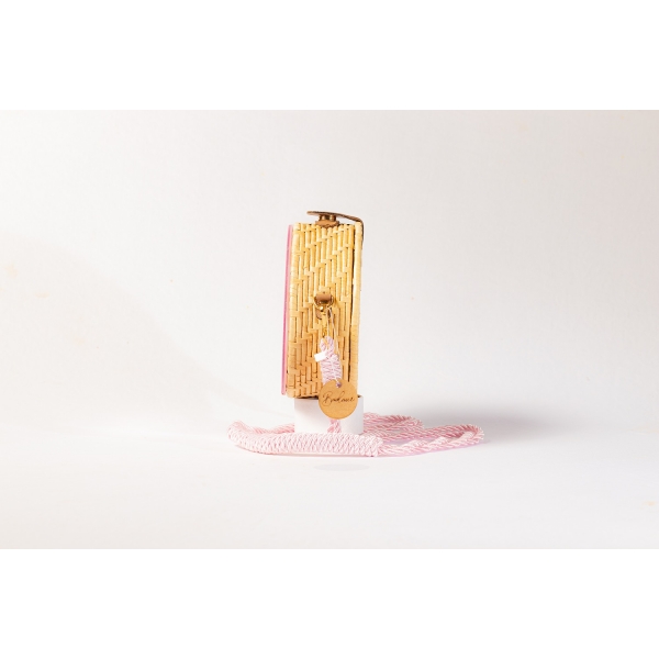 Bolsa de Palha Rabo de Sereia - Redonda P - Glitter  Rosa Bebê