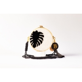 Bolsa de Palha Folha - Redonda P - Madrepérola Claro com Preto