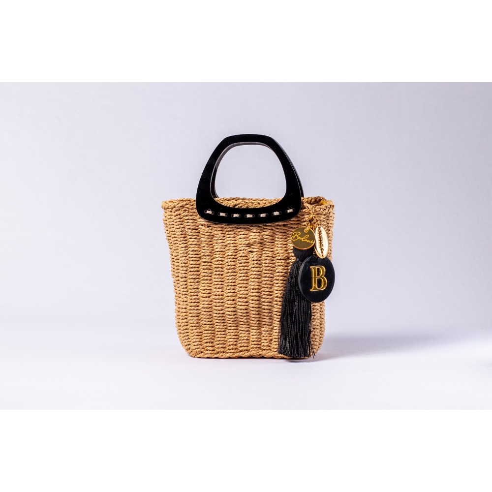 Bolsa de Palha Brisa - Preta com a Palha Escura