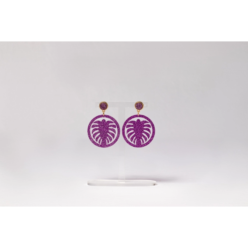 Brinco folha RM - Roxo glitter