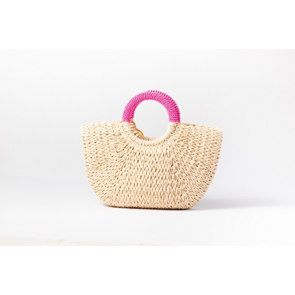 Bolsa de Palha G - Pink com a Palha Clara