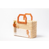 Bolsa de Palha Praia - Quadrada - Cavalo Marinho - Madrepérola Claro