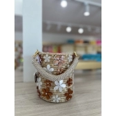 Bolsa de Palha Luna - Flowers - Madrepérola marrom com claro