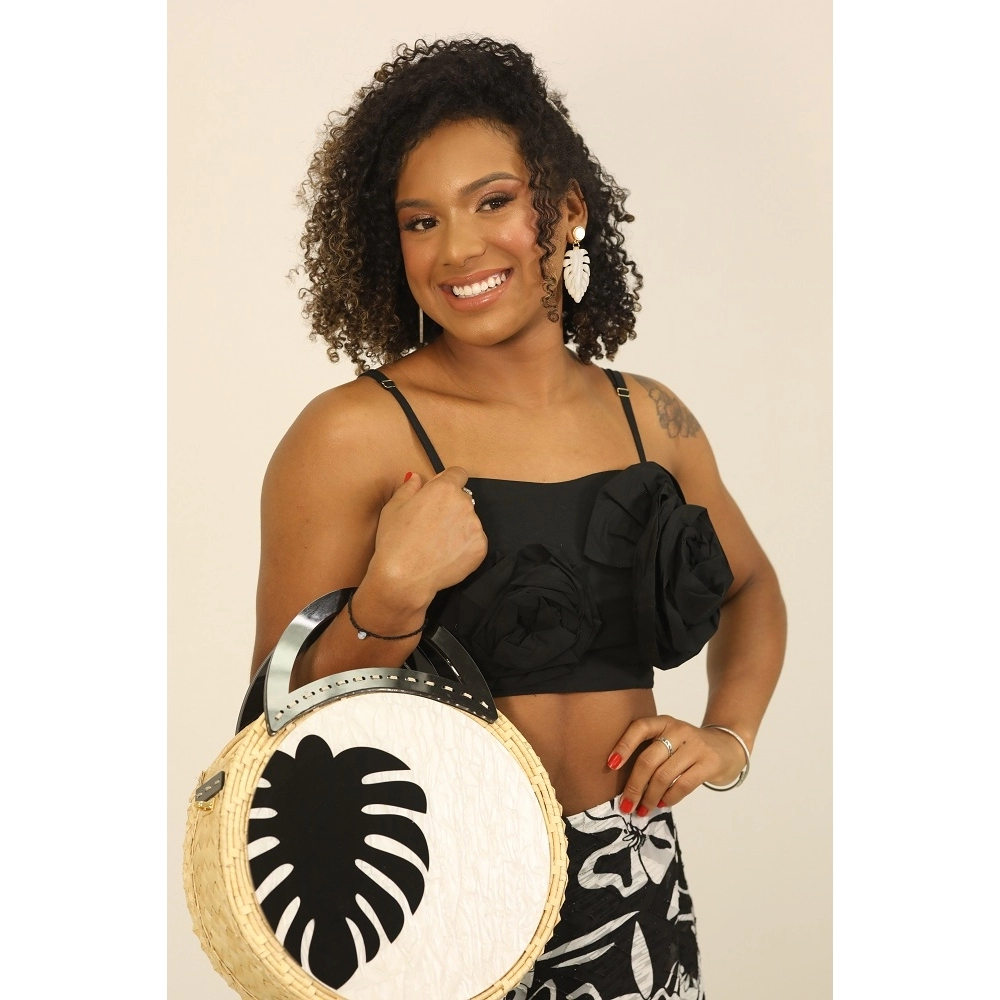 Bolsa Sophia - Folha - - Madrepérola claro com preto