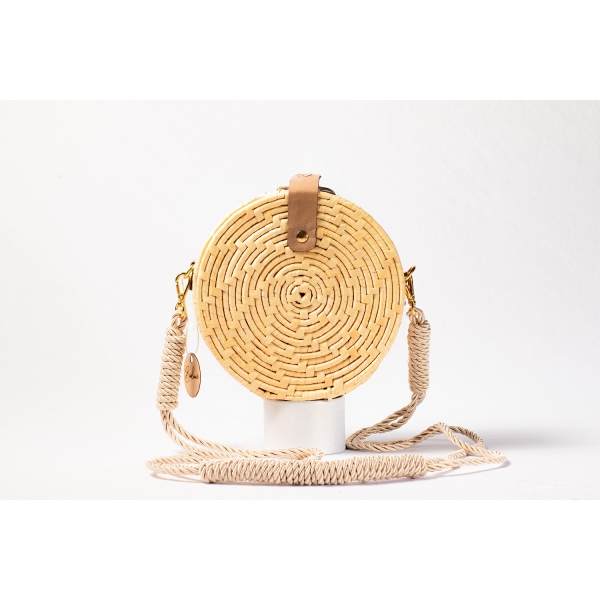 Bolsa de Palha Folha - Redonda P - Madrepérola Marrom com Madrepérola Claro