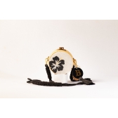 Bolsa de Palha Flor - Redonda P - Madrepérola Claro com Preto