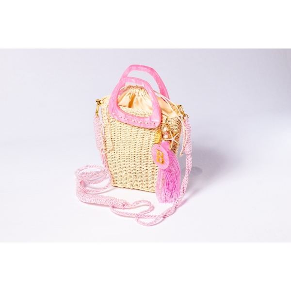 Bolsa de Palha Brisa - Madrepérola Rosa com a Palha Clara