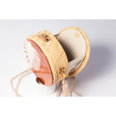 Bolsa de Palha Folha - Redonda P - Madrepérola Marrom com Madrepérola Claro