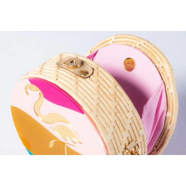 Bolsa de Palha Paisagem Tradicional - Redonda P - Flamingo