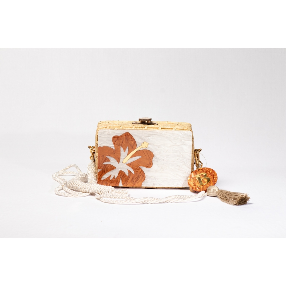 Bolsa Clutch Flor - Madrepérola Claro com Marrom