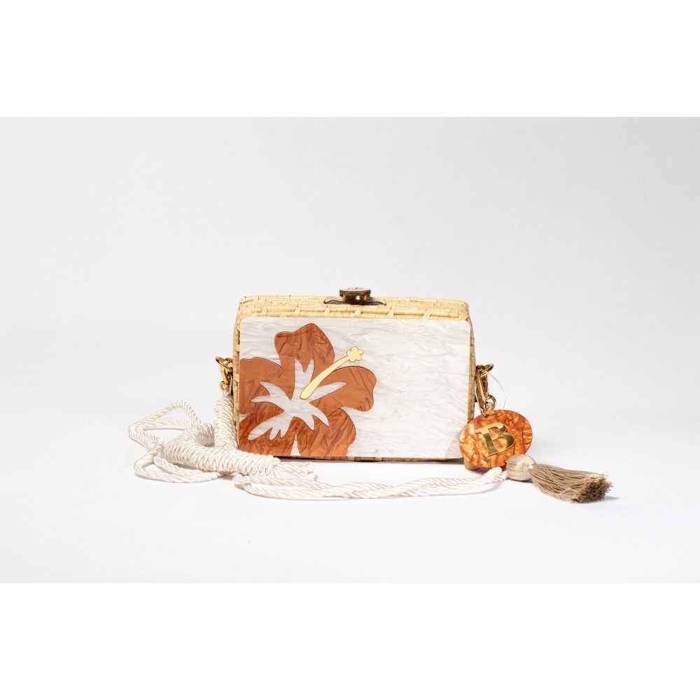 Bolsa Clutch Flor - Madrepérola Claro com Marrom