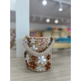 Bolsa de Palha Luna - Flowers - Madrepérola marrom com claro