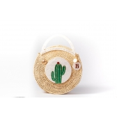 Bolsa de Palha Praia Cacto - Madrepérola Claro com Verde