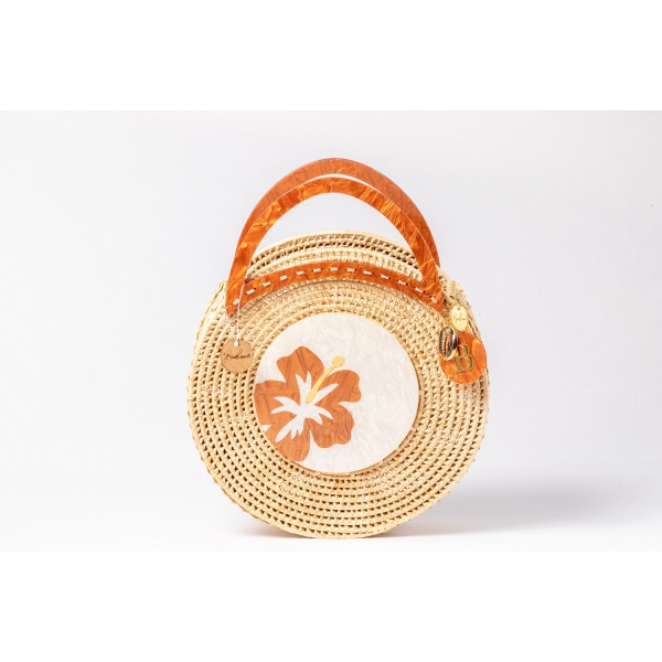 Bolsa de Palha Praia Flor - Madrepérola Claro com marrom