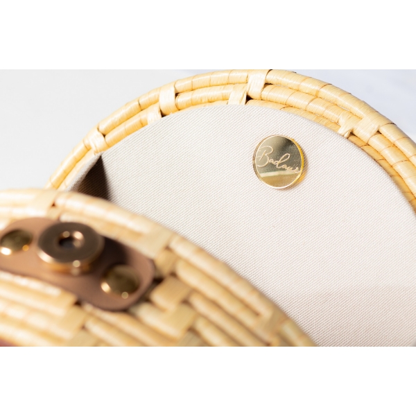 Bolsa de Palha Folha - Redonda P - Madrepérola Marrom com Madrepérola Claro