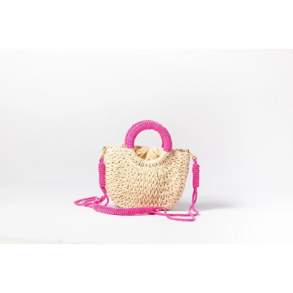 Bolsa de Palha P - Pink com a Palha Clara