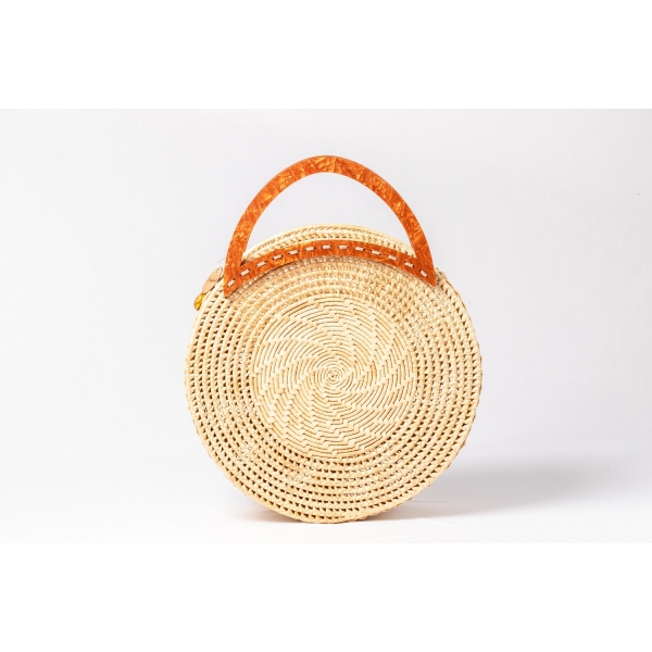 Bolsa de Palha Praia Flor - Madrepérola Claro com marrom