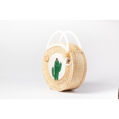 Bolsa de Palha Praia Cacto - Madrepérola Claro com Verde