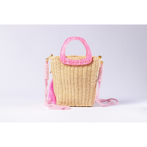 Bolsa de Palha Brisa - Madrepérola Rosa com a Palha Clara