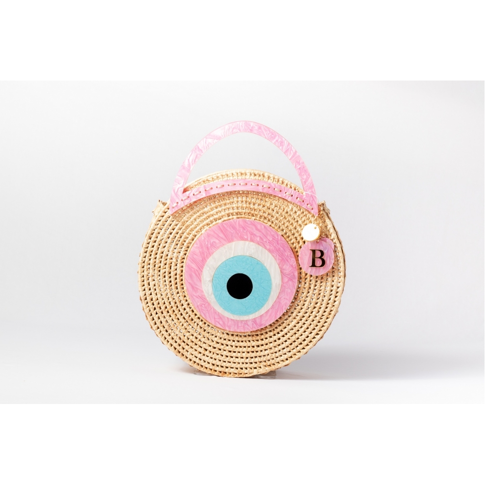 Bolsa de Palha Praia Olho Grego Rosa - Rosa