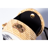 Bolsa de Palha Flor - Redonda P - Madrepérola Claro com Preto