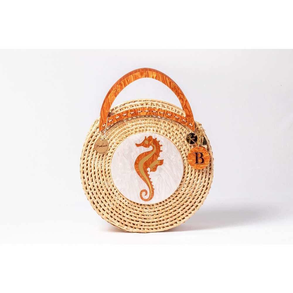 Bolsa de Palha Praia Cavalo Marinho - Madrepérola Claro com Marrom