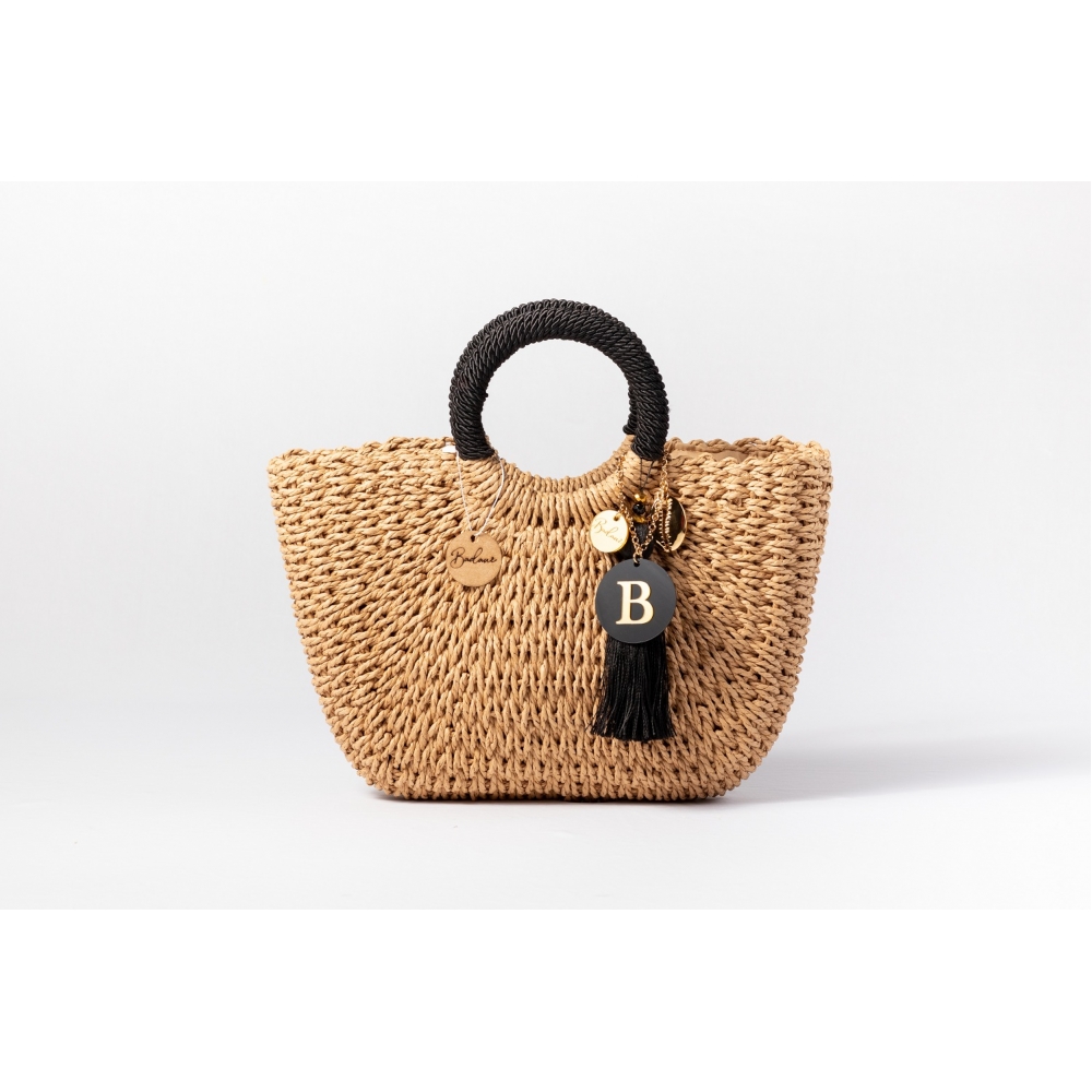 Bolsa de Palha G - Preta com a Palha Escura