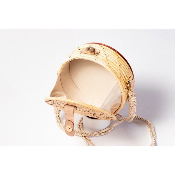 Bolsa de Palha Folha - Redonda P - Madrepérola Marrom com Madrepérola Claro