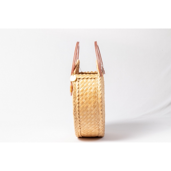 Bolsa de Palha Praia Flor - Madrepérola Claro com marrom