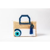 Bolsa de Palha Praia - Quadrada -  Olho grego - - Azul