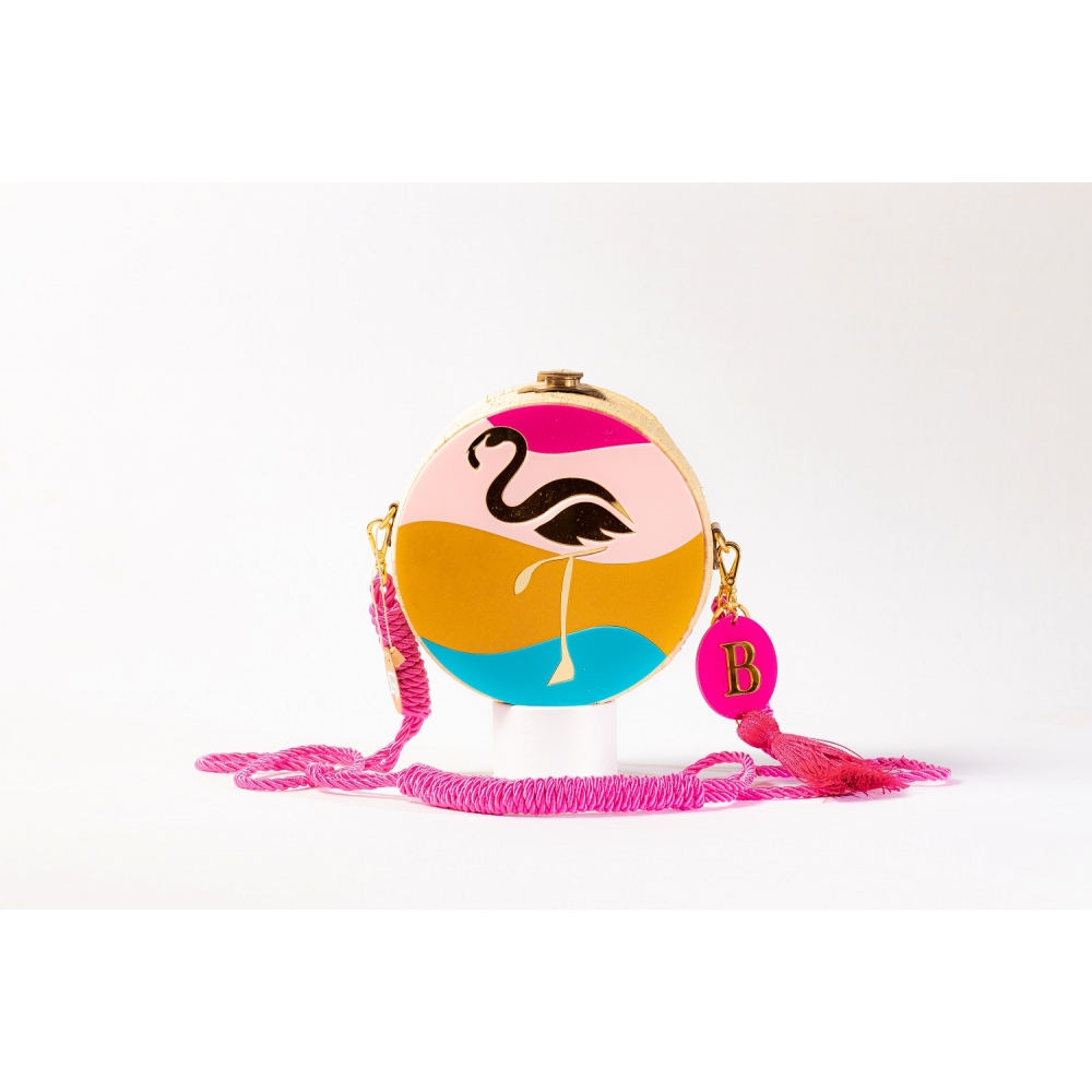 Bolsa de Palha Paisagem Tradicional - Redonda P - Flamingo