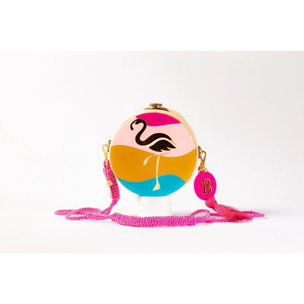 Bolsa de Palha Paisagem Tradicional - Redonda P - Flamingo