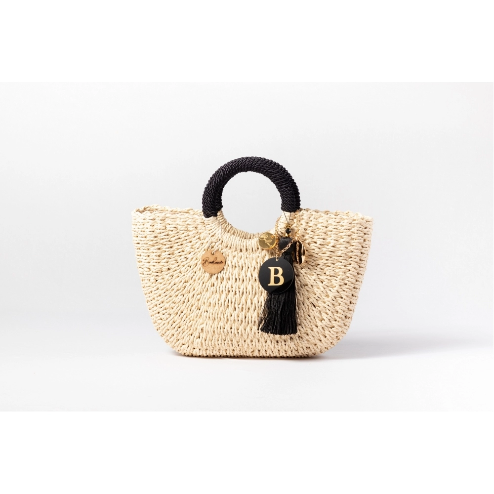 Bolsa de Palha G - Preta com a Palha Clara