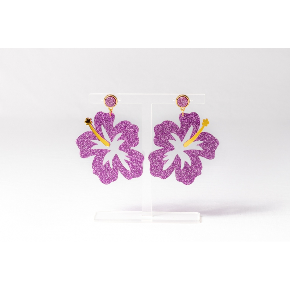Brinco Flor - G - Glitter - Roxo Glitter