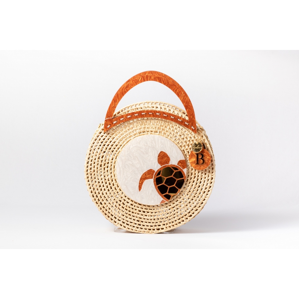 Bolsa de Palha Praia Tartaruga - Madrepérola Claro com marrom